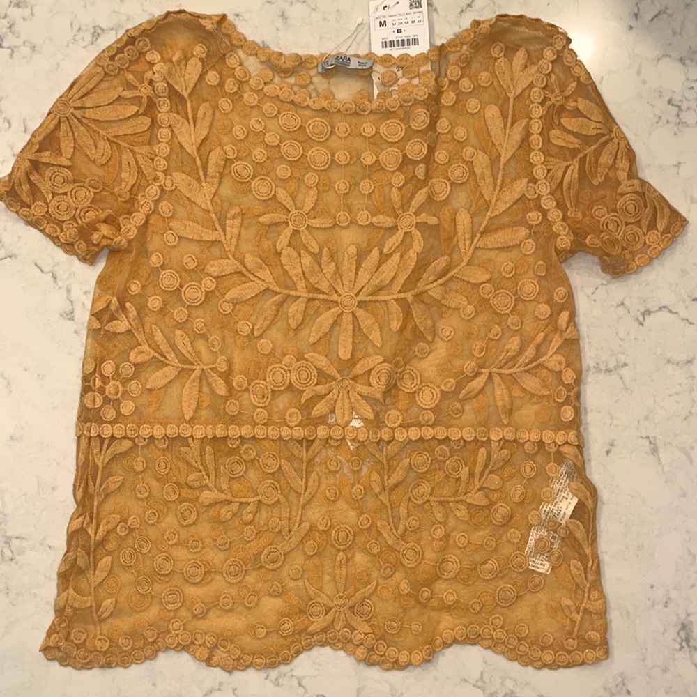 NWT Zara sheer floral mesh top-size Medium
